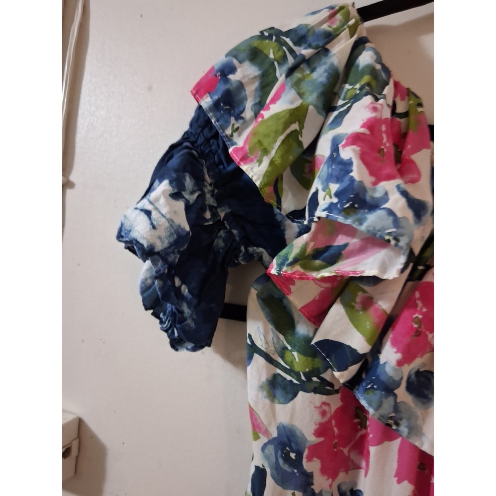 MISA Los Angeles Floral Tie Dye Ruffle Off Shoulder Maxi Dress Pink Blue Size M - Picture 3 of 9
